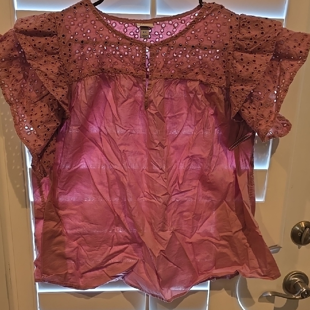 Pink Eyelet Ruffle Sleeve Top